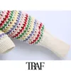 TRAF Dames Mode Gestreepte Gebreide Cardigan Sweater Vintage Lange Mouwen Button-Up Vrouwelijke Bovenkleding Chic Tops 210415