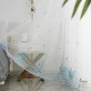 Phoenix luxuriöser bestickter Tüllvorhang für Wohnzimmer, weiß/blau/goldene Vögel, Tüll, mehrfarbig, optional, hohe Qualität #VT 210712