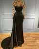 2021 Plus Size Arabski ASO EBI Czarny Luksusowy Syrenka Prom Dresses Zroszony Kryształy Sheer Neck Wieczór Formalna Party Druga Recepcja Suknia Sukienka ZJ445