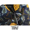 TRAF Women Fashion Floral Print Geplooed Midi Rok Vintage High Taille Side Zipper Vrouwelijke rokken Mujer 210415
