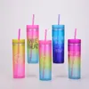 450 ml Gradiënt Kleur Tumbler met rietjes Zomerfeest Drankjes Cup Herbruikbare Plastic Skinny Tumblers RRA12474