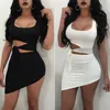 Women Dress Sexy Hollow Out High Waist Package Hip Evening Party Lace-up Cut Off Exposed Navel Slim Summer Clothing 210522
