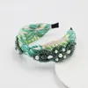 Rhinestone Band Liść Drukowanie Krzyż Wide Side Headbands dla kobiet Dziewczyny Band Hoops Outdoor Travel Włosy Akcesoria