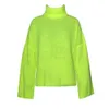 turtleneck sexy backless knitted sweater women autumn winter neon yellow oversized streetwear pullover casual jumper 210427