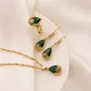 Pendant Necklace Earrings Ring 24K Fine Gold GF Water Drop green Crystal Jewellery Set cz big Rec Gem with 5042077