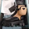 Ontwerper- Dameslaarzen Rois Enkel Martin Boot Calfskin Lederen Nylon Verwijderbare Pouch Bootie Heren Dikke Bottom Combat Schoenen