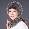 Nya Kvinnor Real Rex Kanin Fur Hat Scarf Ställer Naturliga Varma Scarves Vinter Lady