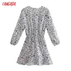 Fashion Women Leopard Print V Neck Strethy Waist Long Sleeve Ladies Mini Dress CE213 210416