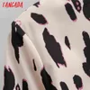 Mulheres retro leopardo túnica blusa manga comprida chique camisa feminina tops 2f168 210416