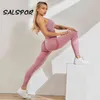 SALSPOR Seamless Booty Legging Gym Two Piece Set Workout Activewear Athletic Sports Pants Push Up Fitness Stretchy 211216