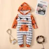 Spring Autumn Halloween Baby Romper Long Sleeve Hooded Christmas Toddler Jumpsuits One Piece Striped Plaid Bodysuits Clothes