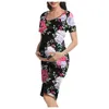 Pregnancy Maternity Dresses Women Summer Plus Size Vintage Flora Print Dresses Short Sleeve Women Clothes Q0713