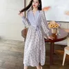 Chic Korean Kläder Design Vår Långärmad Elegant Patchwork Stickning Klänning Kvinnor Floral Tryckt Vintage Dress Vestidos 210514