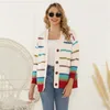 여성 겨울 스웨터 스트라이프 셔츠 V 넥 니트 니트 카디건 한국 긴 소매 210428