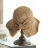 Parent-child Raffia Bow Sun Hat Wide Brim Floppy Summer Hats for Women Beach Panama Straw Dome Bucket Hat Femme Shade Visor Hat G220301
