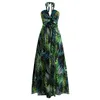 캐주얼 드레스 2021 스타일 여성 섹시한 분할 드레스 민소매 깊은 v-목 잎 인쇄 패턴 여름 롱 비치
