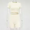 Colysmo Knit Loungewear Vrouwen Warm Sweater Korte Mouw Crop Top Trekkoord Elastische Taille Shorts Set Casual Bodycon 2 Stuk Suit 210527