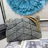 Factory Sell LouLou Puffers Denim Jeans Schouder Flap Bags 577475 Topkwaliteit Dames Frosted Cowhide Strap Heavy Chain Crossbody Bag Designer Handtassen w BOX 3 Maten