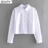 Женщины просто сплошные цветные двойные карманы Патч короткие рубашки Офисная леди с длинным рукавом блузка Roupas Chic Chemise Tops LS9241 210420