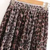 Чу Сау красота мода блоггер стиль шифон леопардовый печать MIDI юбка женщин старинные ламинированные эластичные талии питьевые юбки 210508