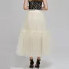 Skirts Summer Tulle Pleated Skirt Empire Elastic Waist Dinner Party Saias Maxi Long Women 2021 Mesh Tutu Faldas