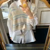 Mohair gestreepte gebreide vrouwen trui vest mouwloze V-hals losse trui tops mode Koreaanse vrouwelijke jumpers 210513