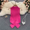 Ins Fashion Women Knit Top 8 Colors Summer Tank Tops Design Criss-cross Hollow Out Waist Slim Sweater Crop 210603