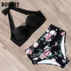 Ruuhee Halter Top High Waist Bikini 2020 Kobiety Bandaż Swimwear Push Up Swimsuit Leopard Set Set Maillot de Bain Femme Nowy X0522