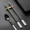 Nordic Black White Steak Knife Spoon Fork Set Western Tableware Creative Stainless Steel Cutlery Chopsticks