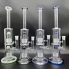 Water Pipe 12.6inchs Bubbler Bongs Straight Hookah Dual Double Matrix Percolator Oil Dab Rigs Bong With 4 Colour Splash Guard 14mm Male Glass Bowl