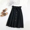 Skirts Women Cotton Skirt 2022 Spring Summer Preppy Style Solid Casual Elegant Pocket Elastic High Waist A-Line Midi Fald