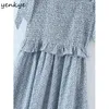 Summer Women Vintage Kwiatowy Druku Szyfonowa Sukienka Kobieta Grzyb Krawędź Bez Rękawów Elegancka dama Suknie Wakacje Vestido 210430