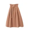 Fall Mid-Calf Casual A-line skirt velvet high waisted elastic with belt versatile show thin big woman s 210420