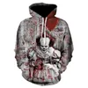 Sweats à capuche pour hommes Sweat-shirts Halloween Horror Clown Pennywise Hommes Sweat à capuche Pocket Hooded Streetwear 3D European And American Sizing Pullover