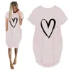 Frauen Casual Lose DrWith Taschen Mode O Hals Kurzarm Liebe Druck Lange Tops Weibliche Straße Plus Größe 5XL T-shirt kleid X0529