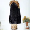 Koreansk höst och vinterpäls Slim Fit Short Raccoon Collar Rabbit Coat 211207