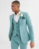 Boho Wedding Tuxedos Slim Fit Mint Green Mens Suits 3 sztuki Groomsmen Country Style szczyt Groomsmen Groom Zużycie Formal Prezenta