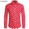 Red Mens Polka Dot Shirt Casual Button Up Dress Shirts Men Chemise Homme Party Club Male Garden Point Camisas Masculina 210809