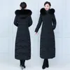 여분의 긴 다운 자켓 여성 여성 겨울 파카 스노 코트 진짜 여우 모피 칼라 두꺼운 따뜻한 겉옷 오버 코트 탑스 고급 고품질 2021