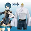 Game Genshin Impact xingqiu cosplay figurmes originais ver. Acessórios uniformes de batalha conjuntos completos perucas de cabelo sintético Halloween y0903