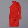 Le donne di moda vestono una spalla manica lunga rossa sexy aderente da sera club fodero mini 210515