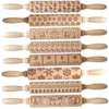 Embossing Rolling Pin Merry Christmas Decorations Cookies Biscuit Fondant Cake Dough Engraved Roller Wooden Baking Moulds