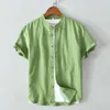 Light Luxury Linen Shirt Men's Short-sleeved Stand-up Collar Summer Thin Loose Cotton And White Casual Men Shirts
