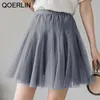 Girly Tutu Skirts Women Sexy Mini Spring Summer Pleated Solid Pink Mesh Skater High Elastic Waist Saia Mujer 210601