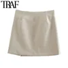 Traf kvinnor chic mode med slit minikjol vintage hög midja sido -blixtlås kvinnliga kjolar mujer 210415
