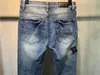 Heren designer jeans gescheurd blauwe streep vintage stijl gat mode broek slanke been motorfiets biker causale hip hop broek W28-W40228C