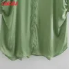Kobiety Retro Oversized Green Satin Szyfonowa Koszula Bluzka Z Krótkim Rękawem Chic Kobiet Topy XN253 210416
