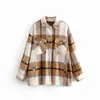 Casual Woman 6 Färg Plaid Shirt Coat Fashion Ladies Höstens överdimensionerade Ytterkläder Kvinnor Slå ner Krage Jackor 210515