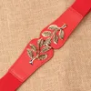 Cinturini alla moda in foglia Cintura elastica elastica Cinturino con doppia fibbia in metallo Rosso Nero Bianco Marrone Per cinture da donna