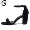GENSHUO Women Sandals Ankle Strappy Summer Shoes Open Toe Chunky High Heels Sandals Party Dress Sandals Black Plus Big Size 42 Y0721